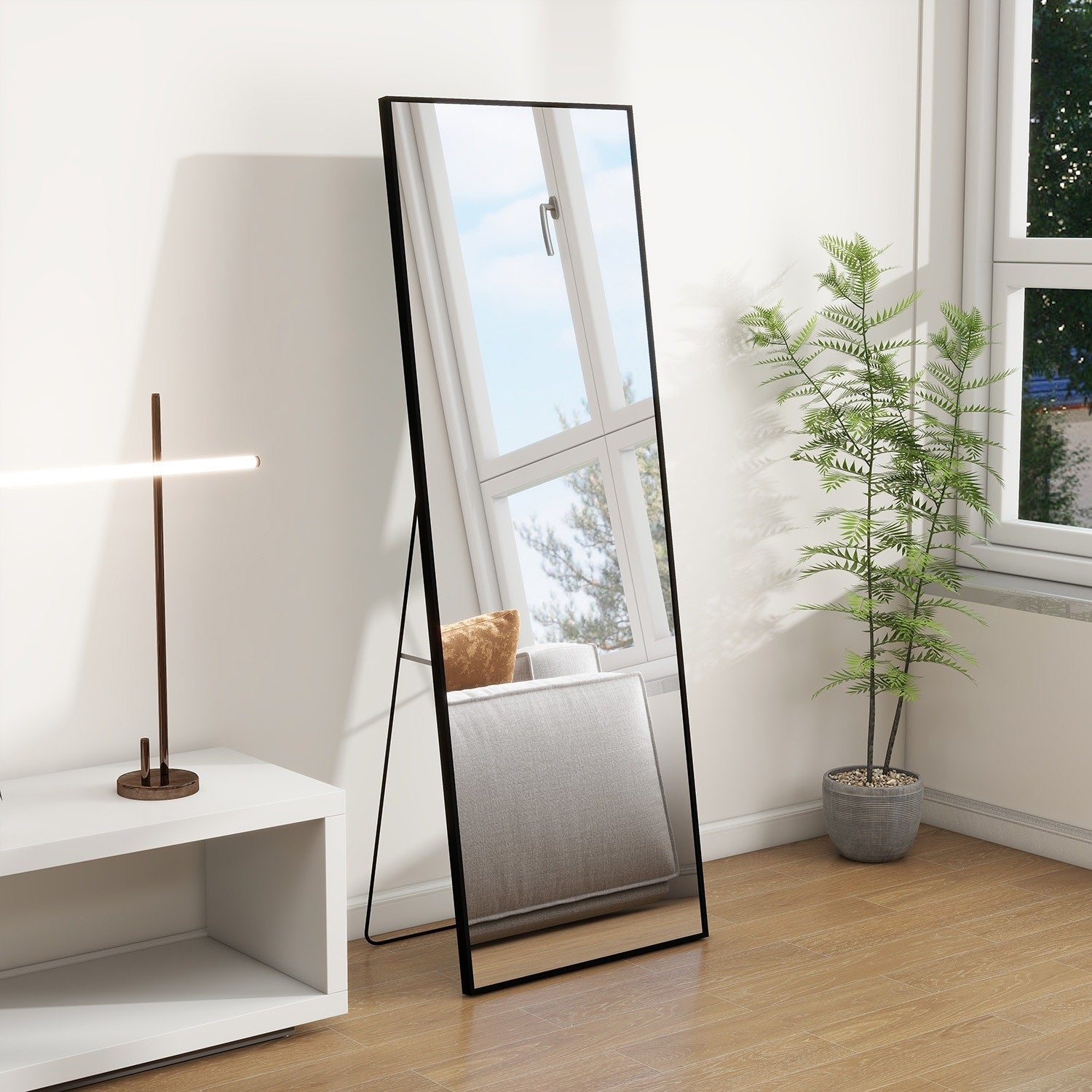 Full Length Mirror Standing Rectangle Black Frame Floor Mirrors Body Dressing Wall-Mounted Mirror