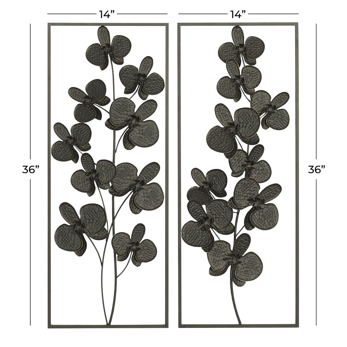 Metal Floral Orchid Home Wall Decor with Black Frame - Set of 2 Black - Roche River Decor