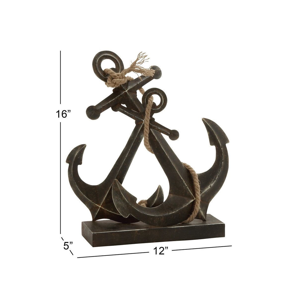 Metal Anchor Decorative Sculpture with Jute Rope Accents - Black - Roche River Decor