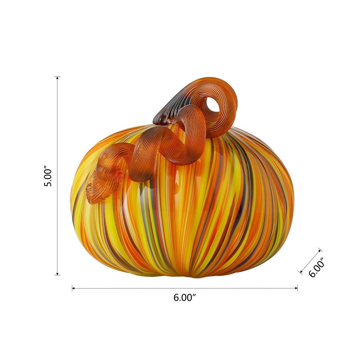 Glitzhome Fall Harvest Multi Striped Handblown Glass Pumpkins for Thanksgiving Decor