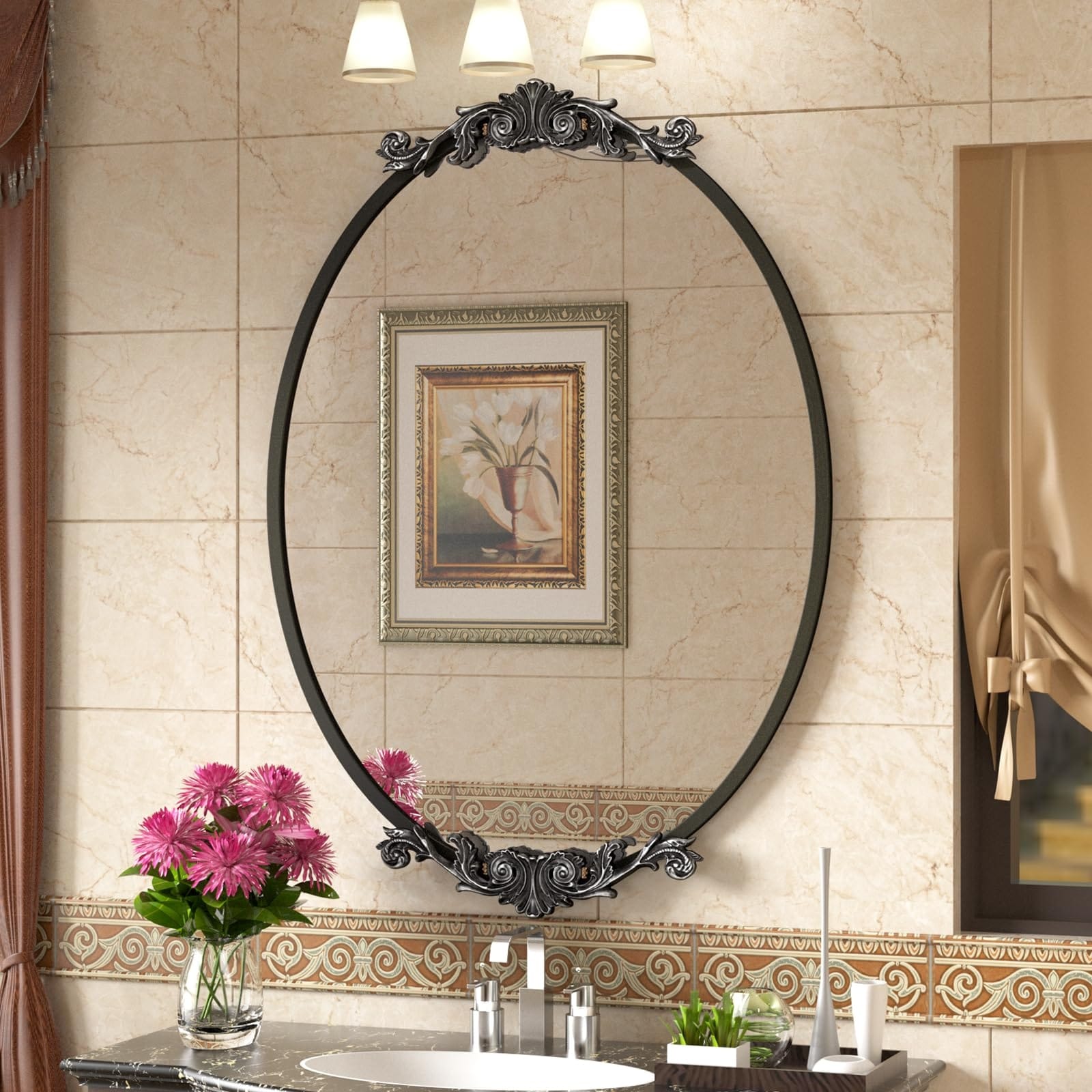 Apmir Oval Vintage Ornate Baroque Wall Mirror