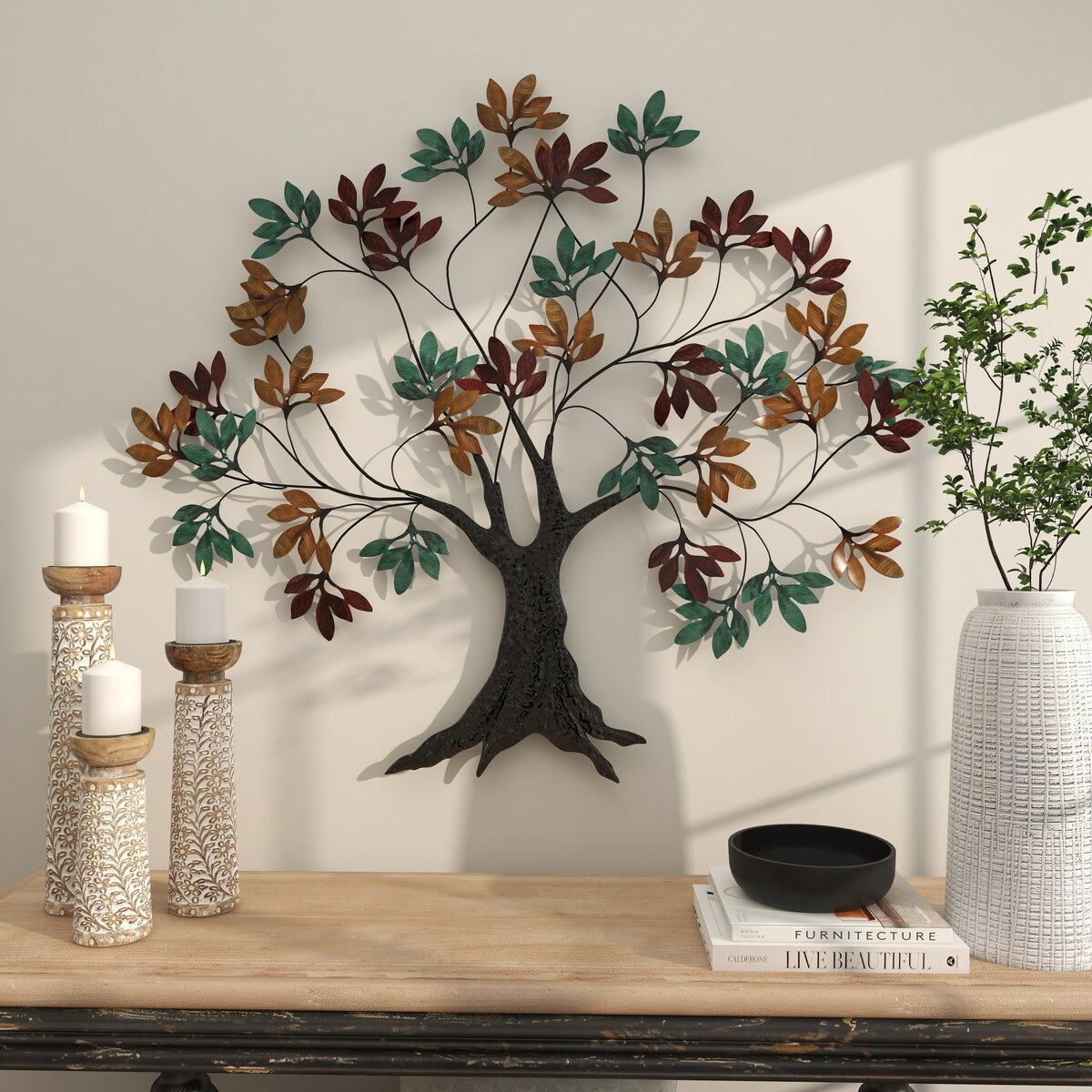 Metal Tree Home Wall Decor with Leaf Detail - Multi Colored - Roche River Decor