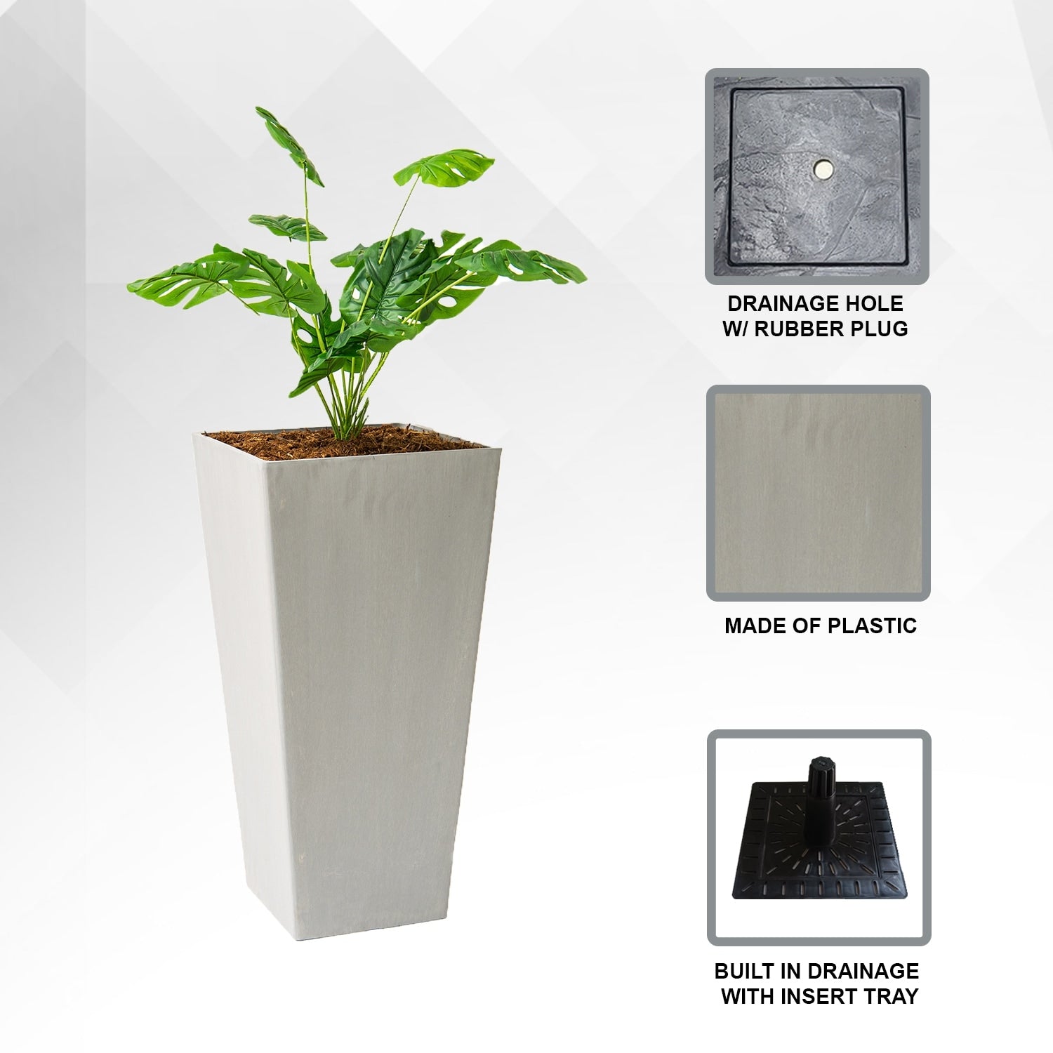 XBrand Modern 30-Inch Tall Modern Square Tapered Planter, Indoor & Outdoor