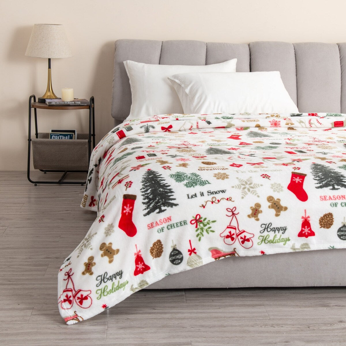 Luxurious Velvet Plush Fleece Holiday Printed Bed Blanket