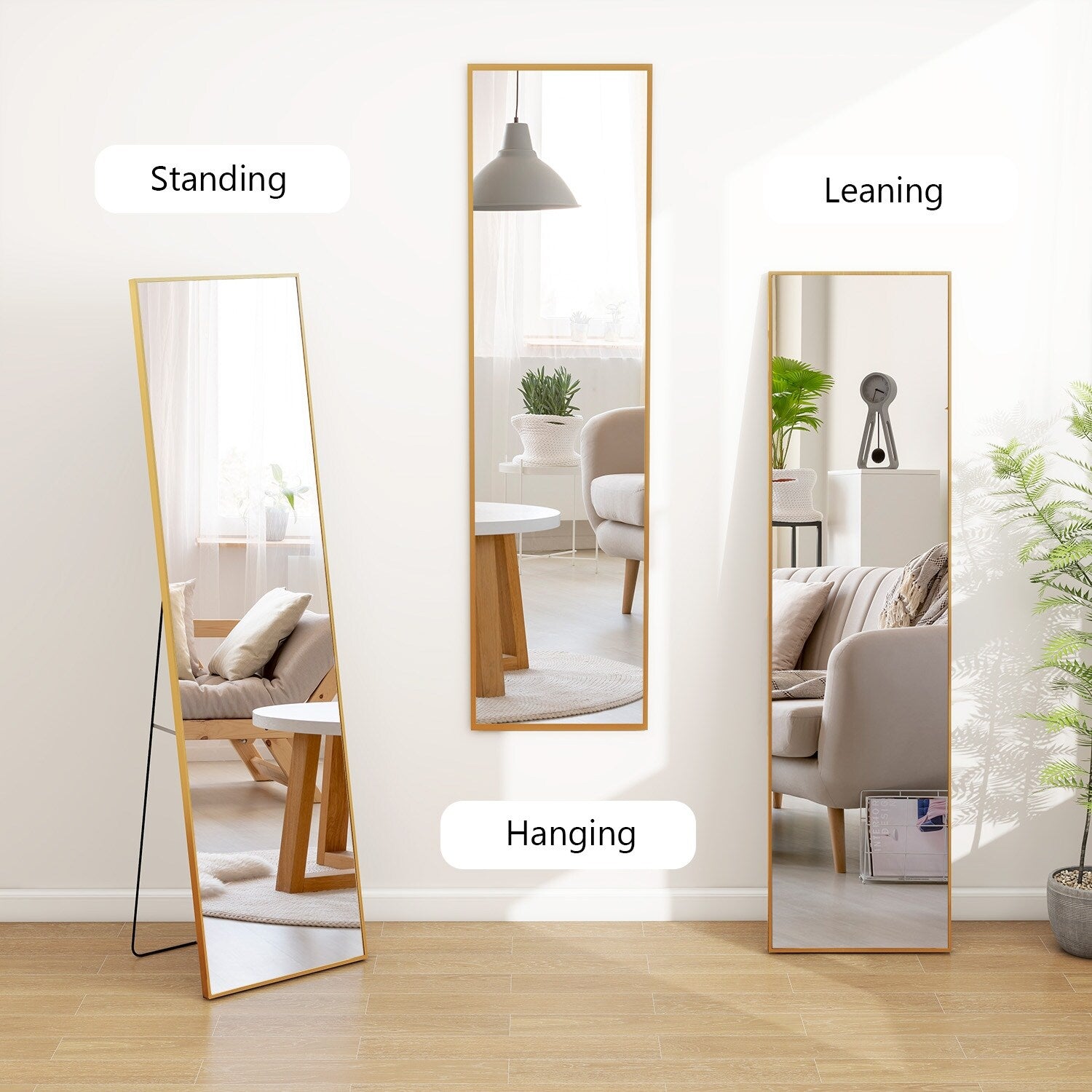 Full Length Mirror Standing Rectangle Black Frame Floor Mirrors Body Dressing Wall-Mounted Mirror