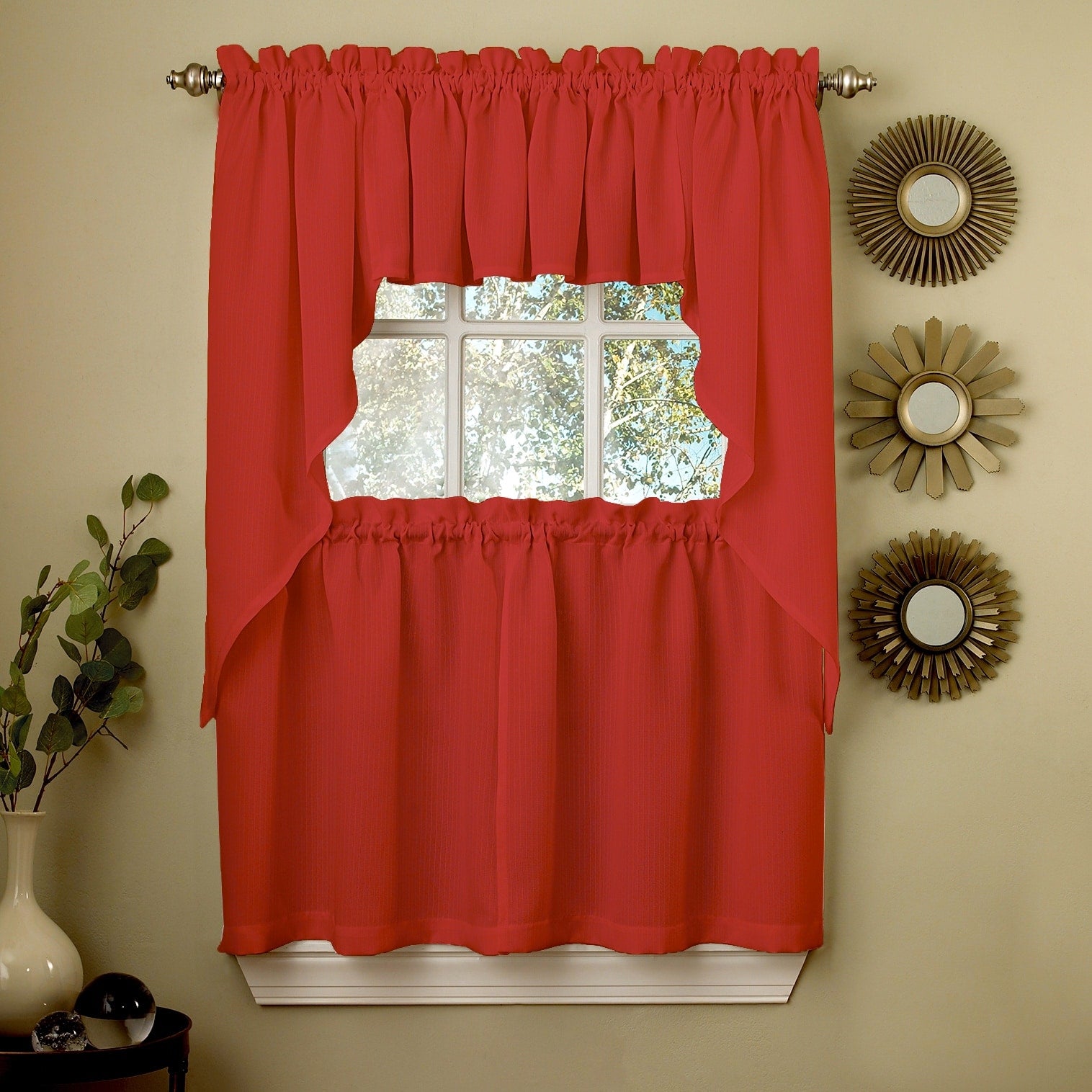 Opaque Ribcord Kitchen Curtain Pieces - Tiers/ Valances/ Swags