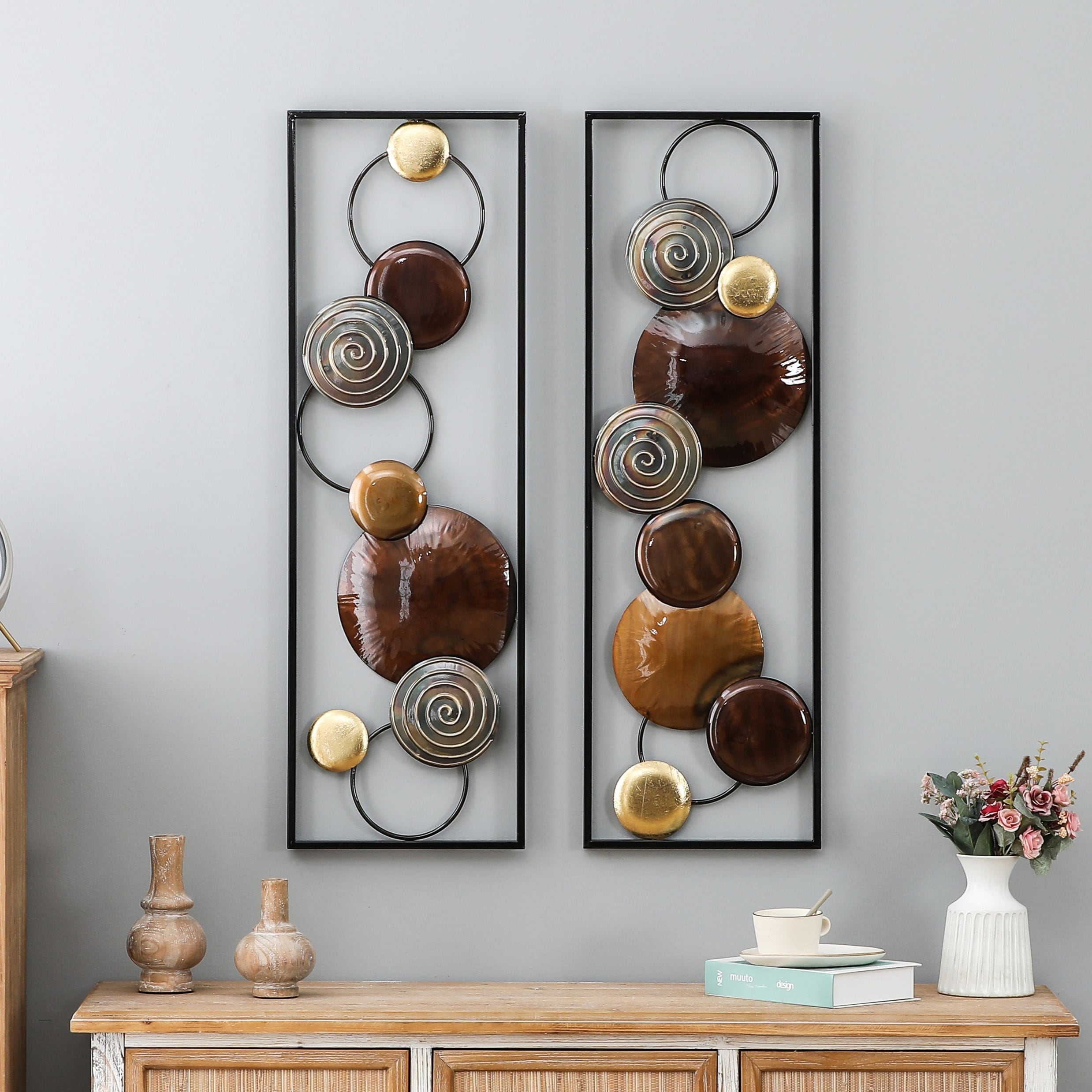 Modern Gold and Brown Metal Wall Decor (Set of 2)