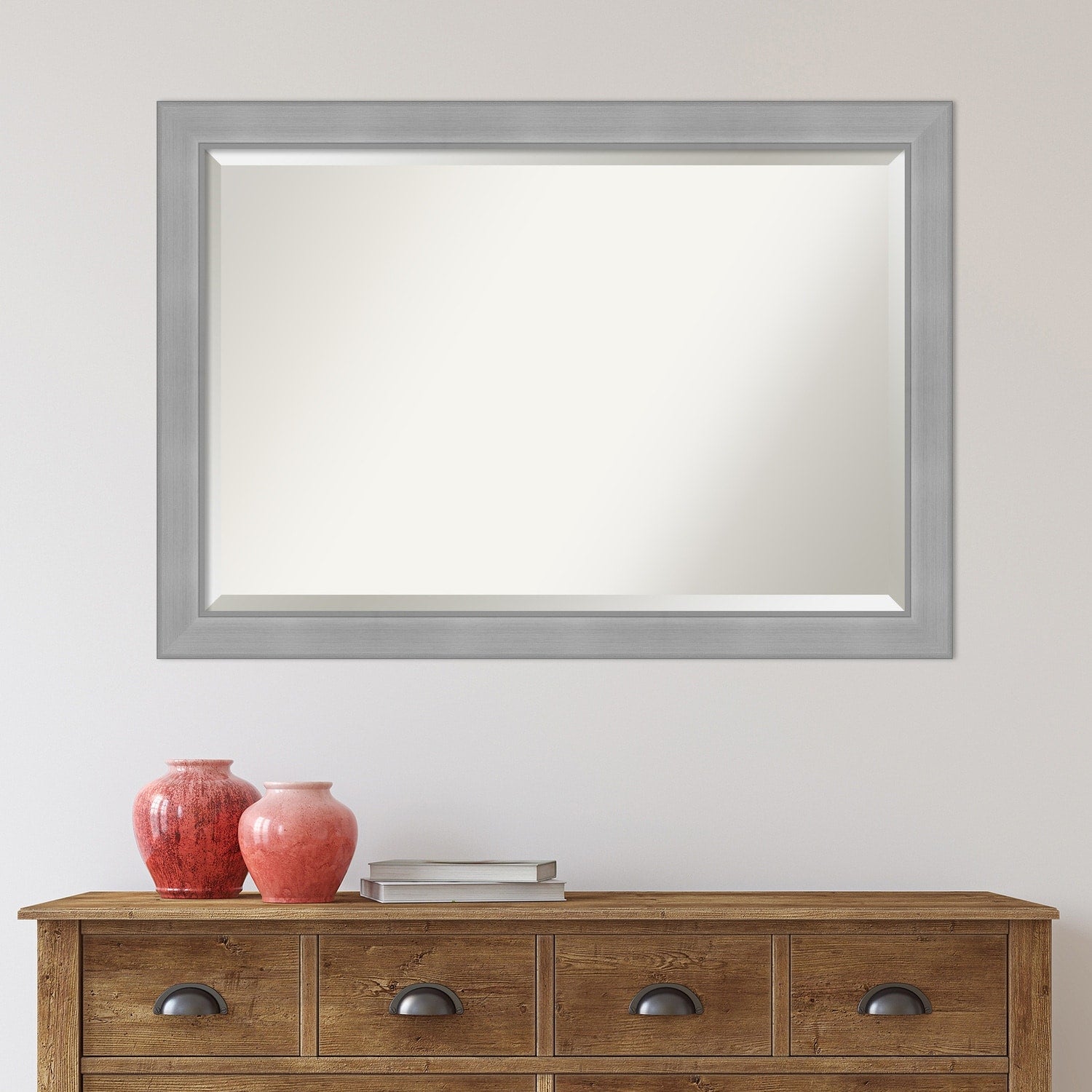 Beveled Bathroom Wall Mirror - Vista Brushed Nickel Frame