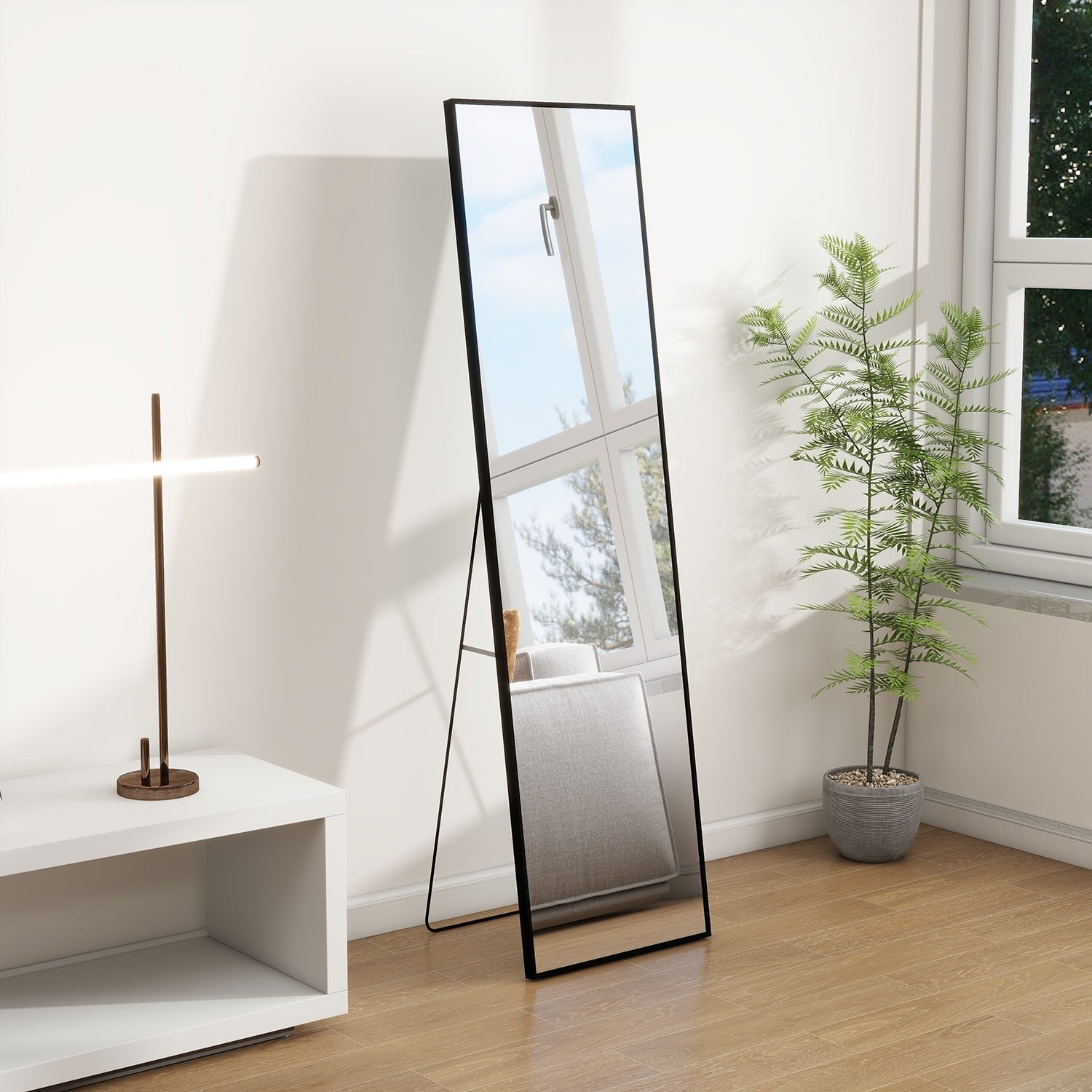 Full Length Mirror Standing Rectangle Black Frame Floor Mirrors Body Dressing Wall-Mounted Mirror