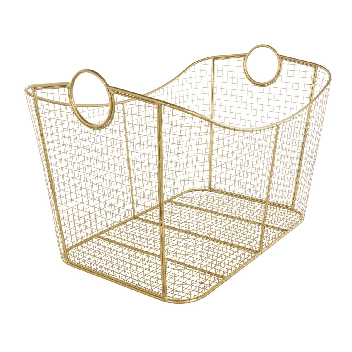 Metal Wire Grid Decorative and Functional Storage Basket with Curved Edges Ring Handles - Gold or Black - Roche River Decor