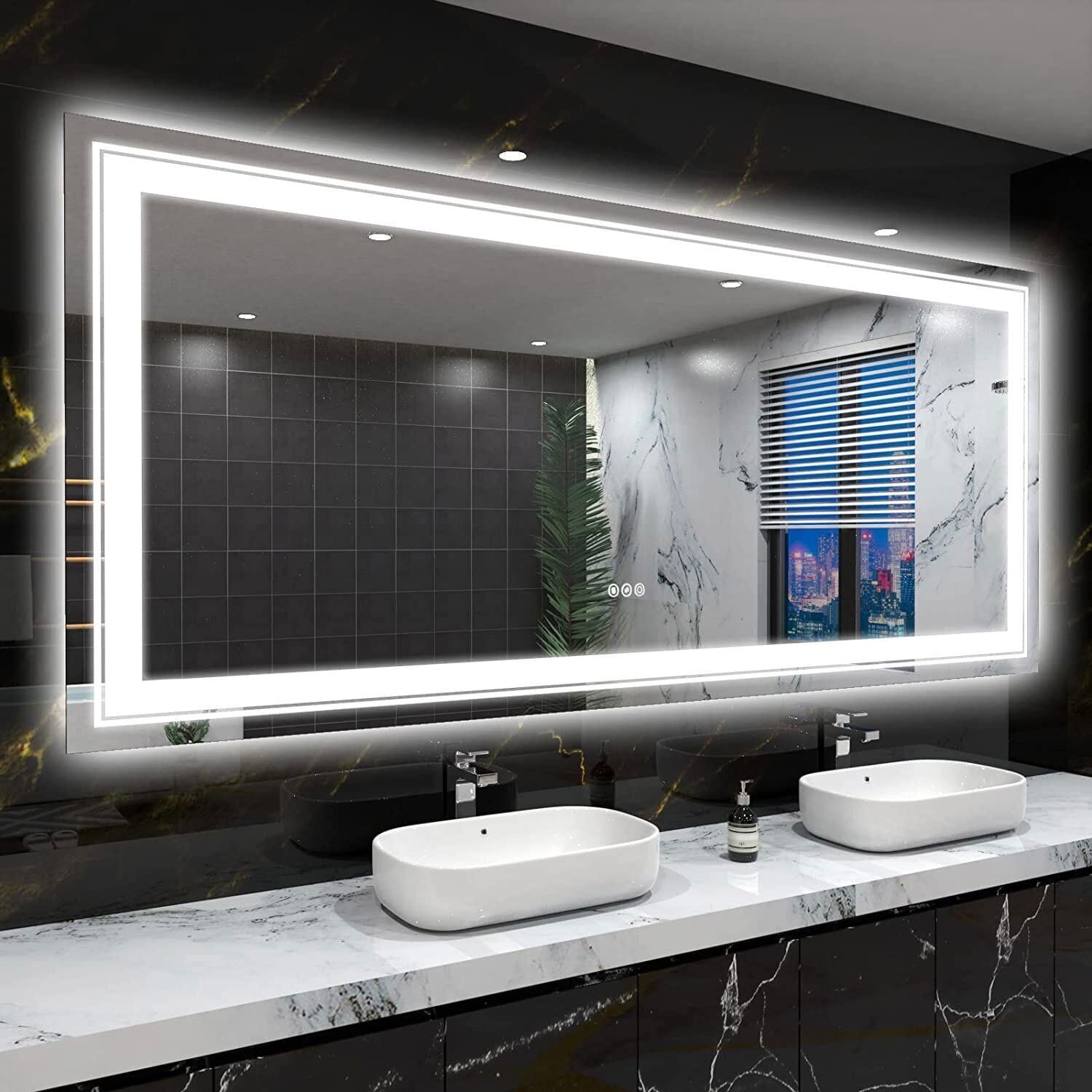 Extra Large LED Lighted Bathroom Mirror Wall Anti-Fog Vanity 3 Colors