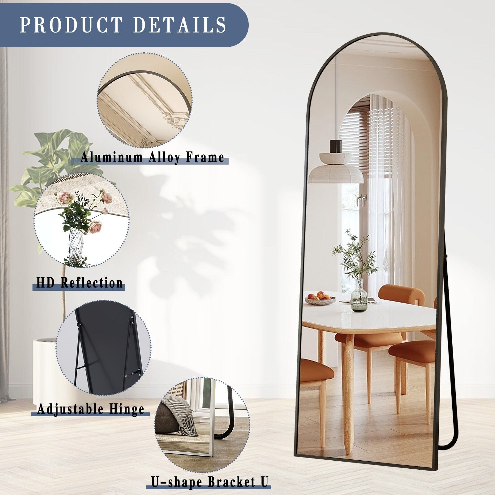 Metal Arch Full Length Mirror Floor Mirror Wall-Mounted