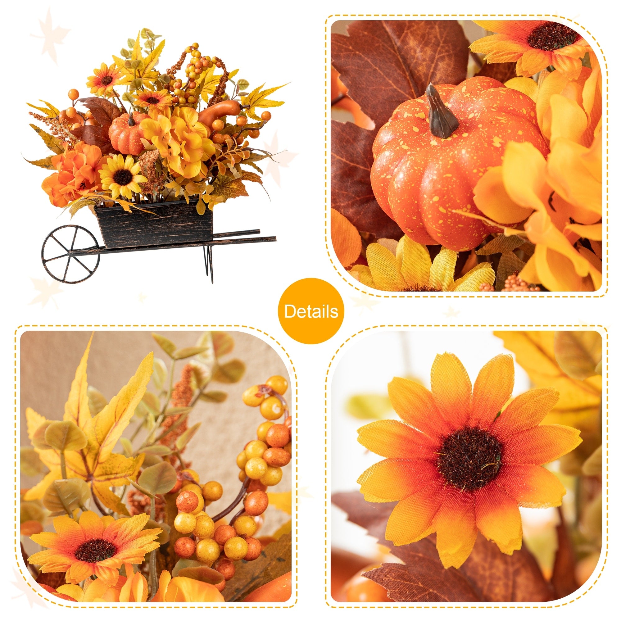 Glitzhome 14L Fall Unique Floral Cart Centerpiece Thanksgiving Table Decor