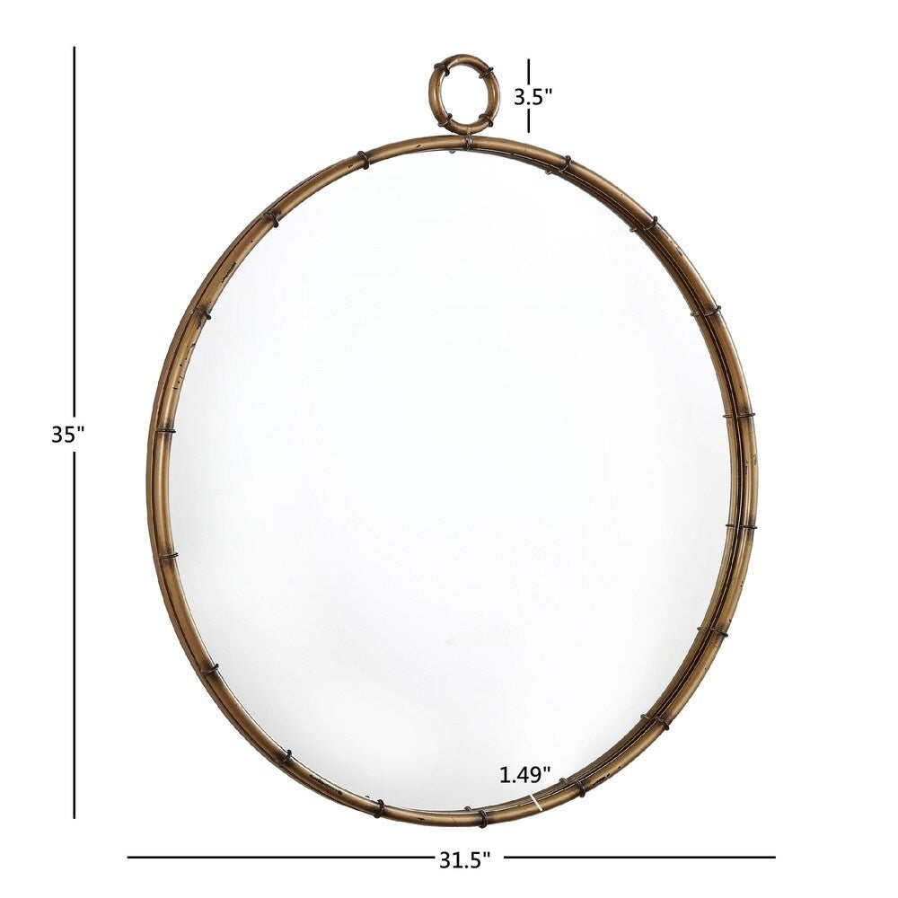 Marza Antique Brass Finish Round Wall Mirror by iNSPIRE Q Modern