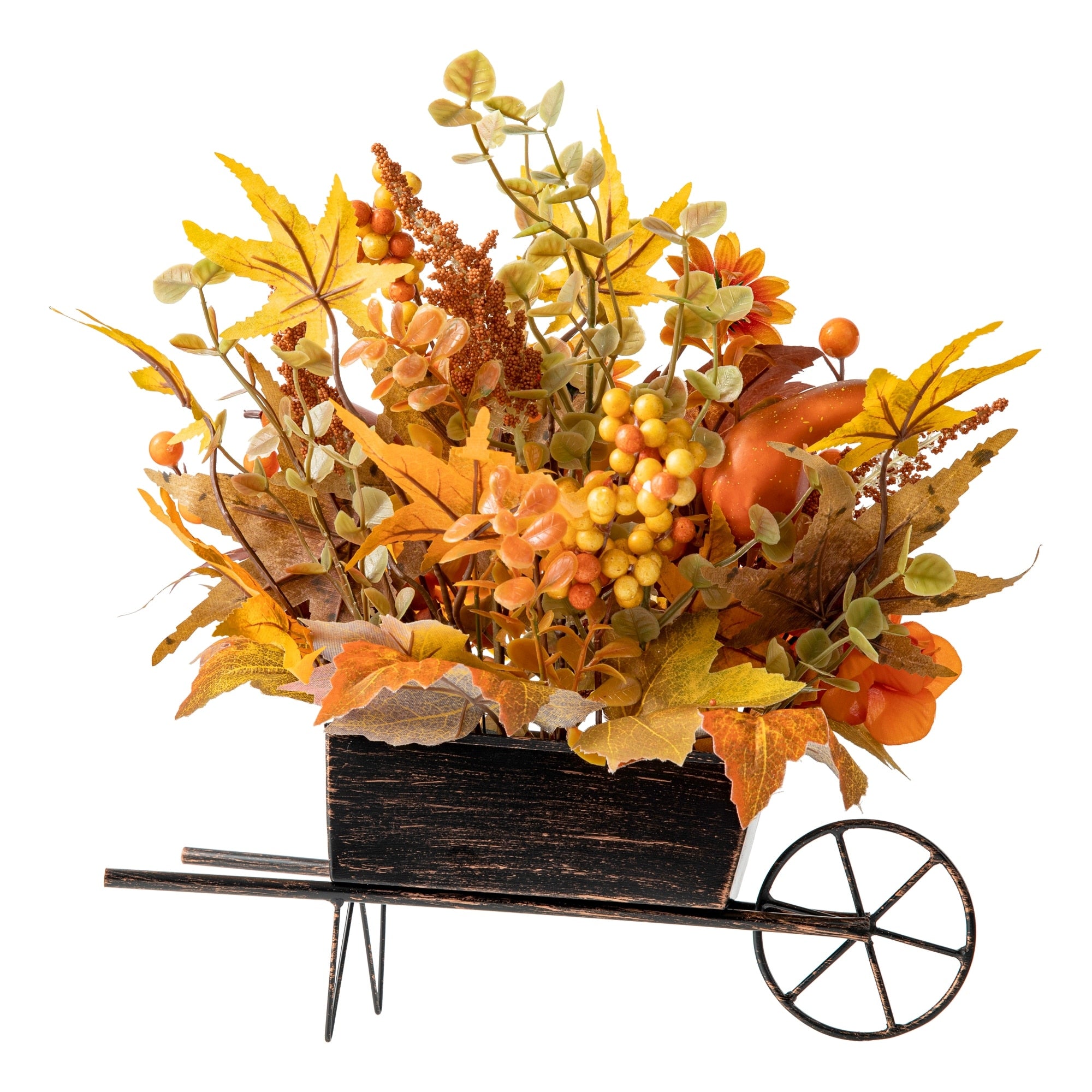 Glitzhome 14L Fall Unique Floral Cart Centerpiece Thanksgiving Table Decor