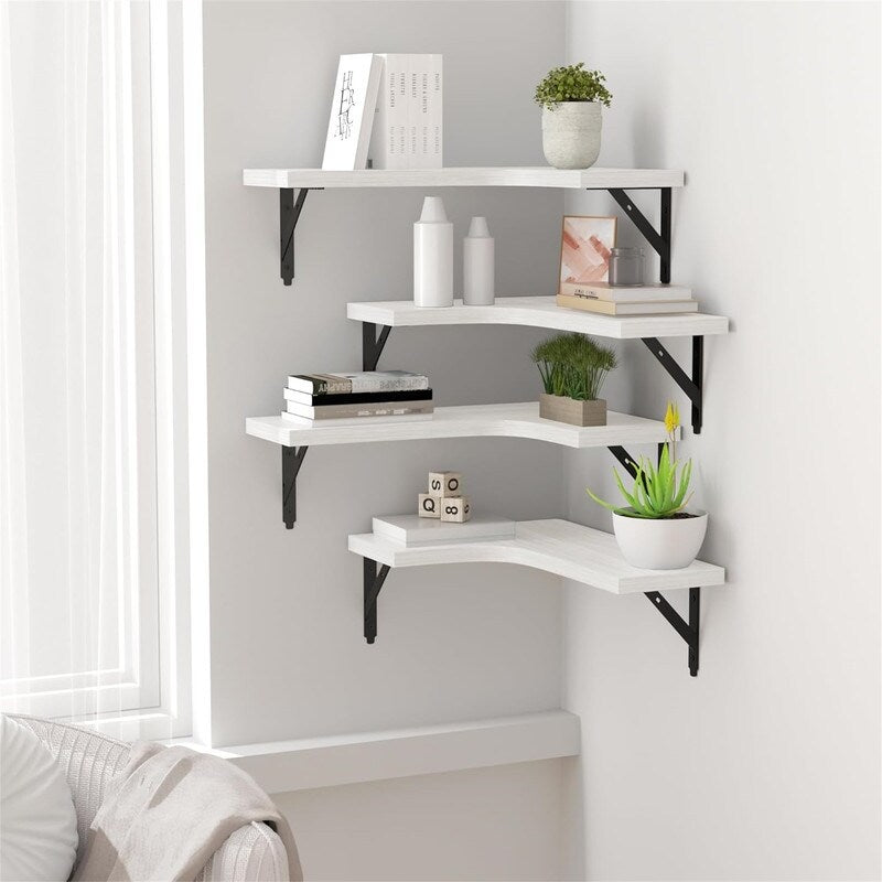 Corner Floating Shelves Wall Mounted Set of 4 - 11.4D x 16W x 0.6H