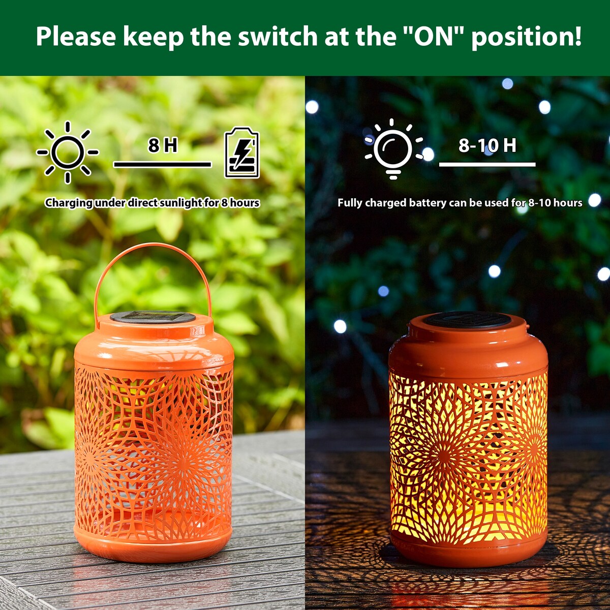 Glitzhome 8.75H Outdoor Metal Solar Hanging Lantern with LED lights