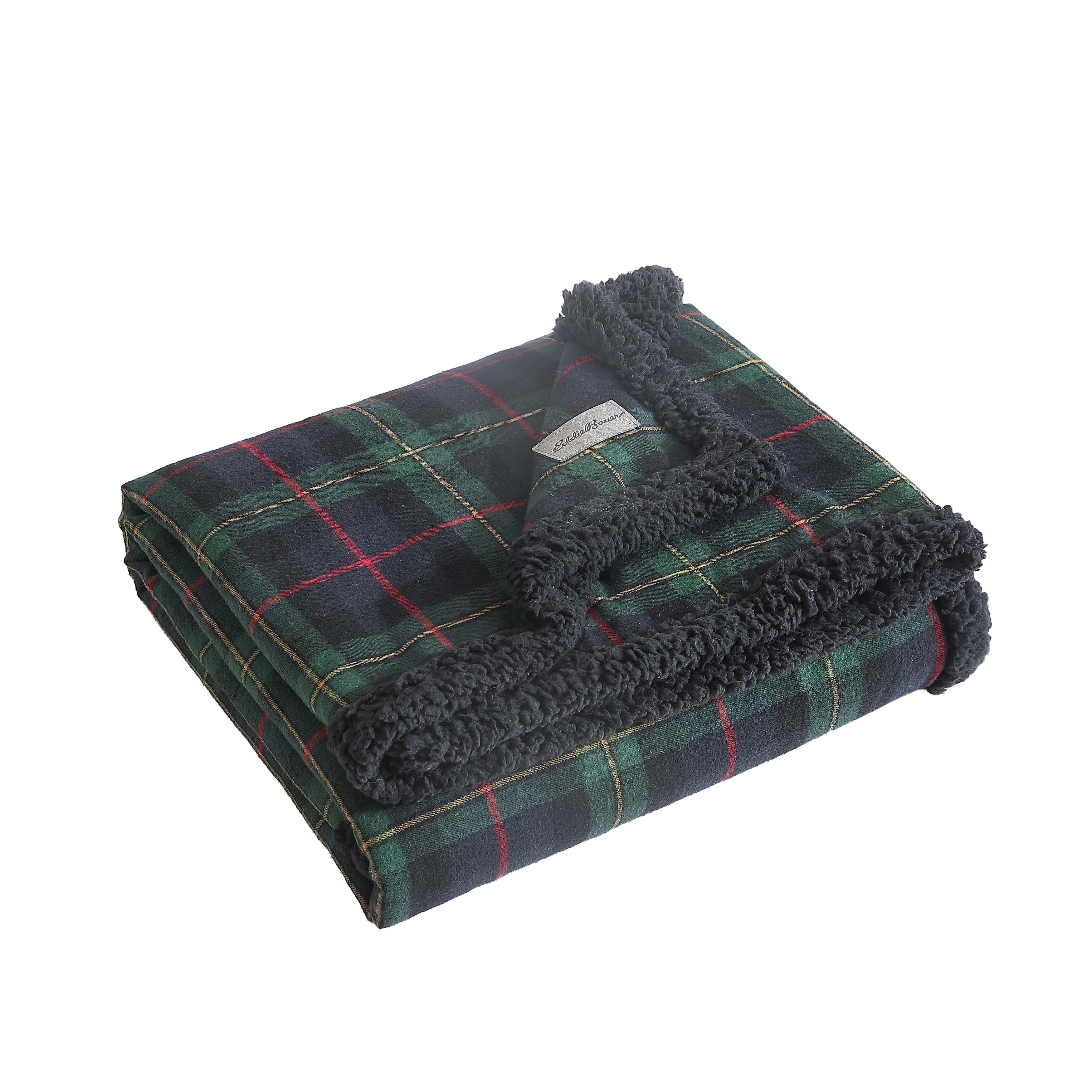 Eddie Bauer Cotton Flannel/Shearling Reverse Throw Blanket