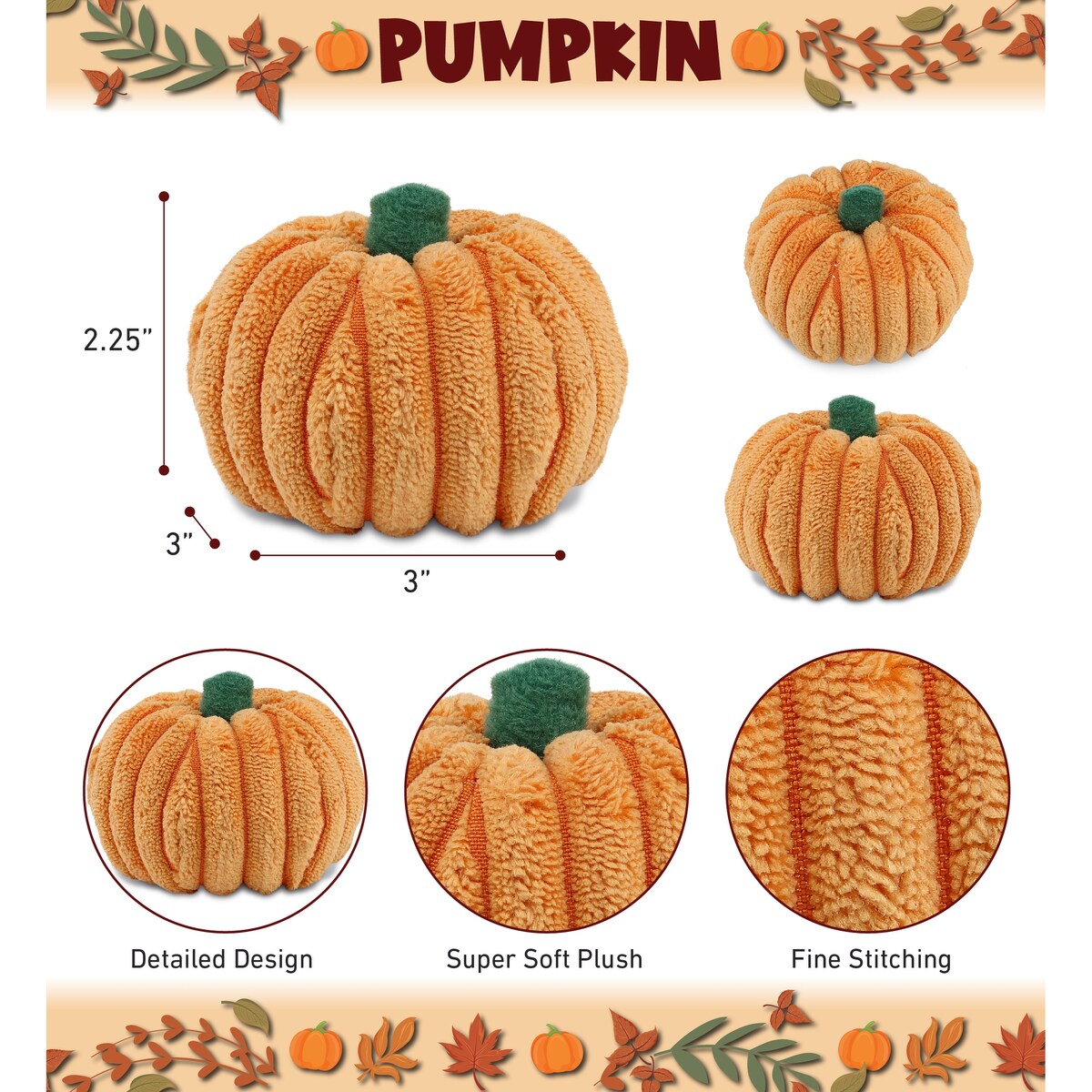 DolliBu Small Pumpkin Plush – Spooky Plush Pumpkin Toy for Teddy Bear - 3 inches