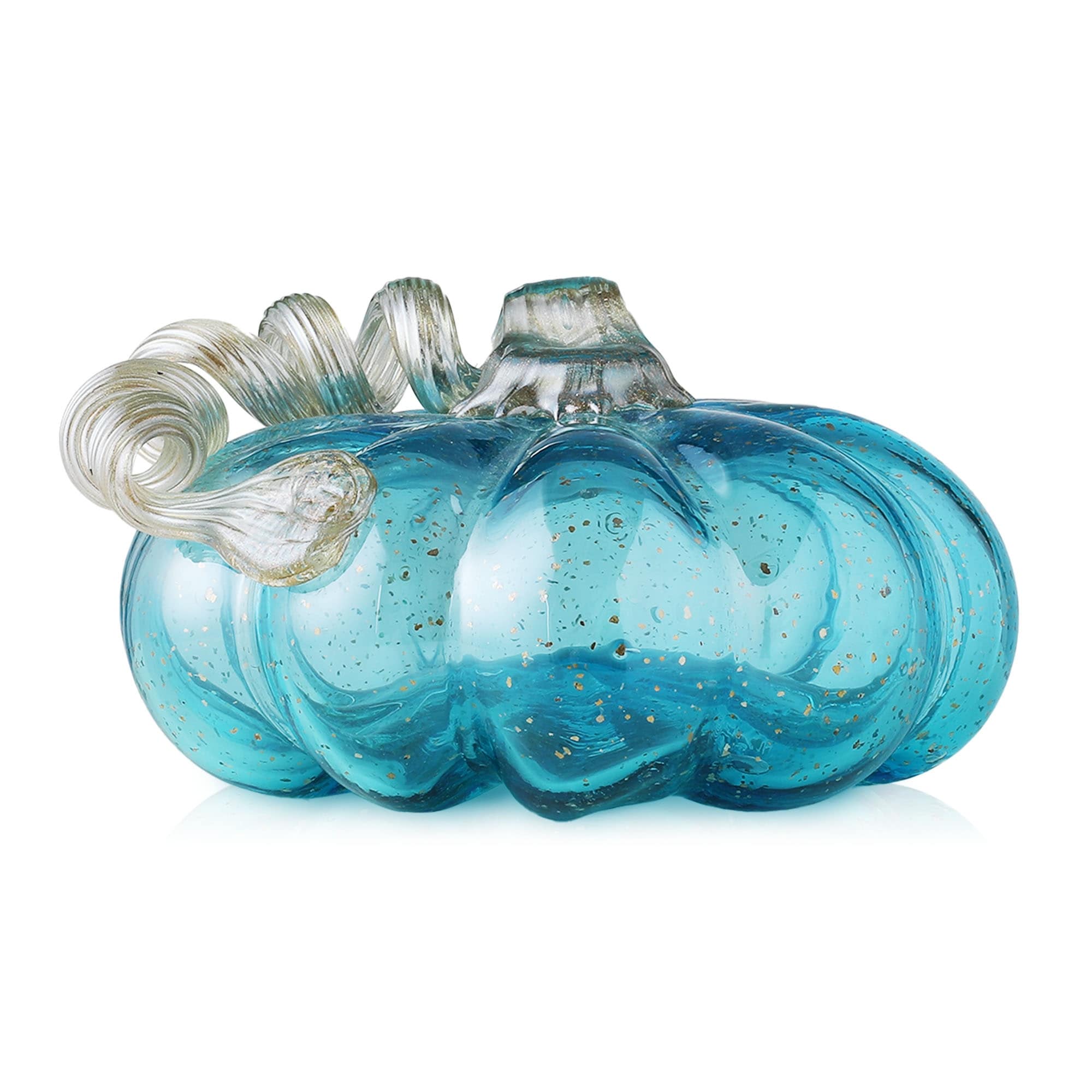 Glitzhome Hand Blown Blue Glass Pumpkin Thanksgiving Table Decor Christmas Gifts