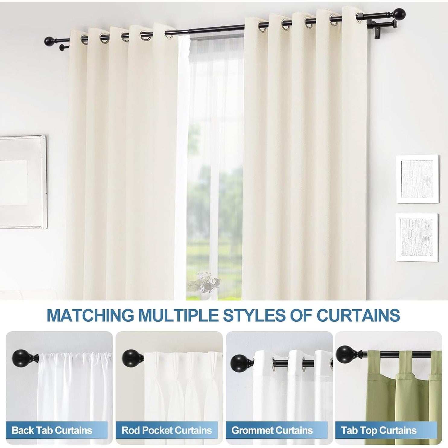 Round Ball Designer Double Drapery Adjustable Curtain Rod & Hardware