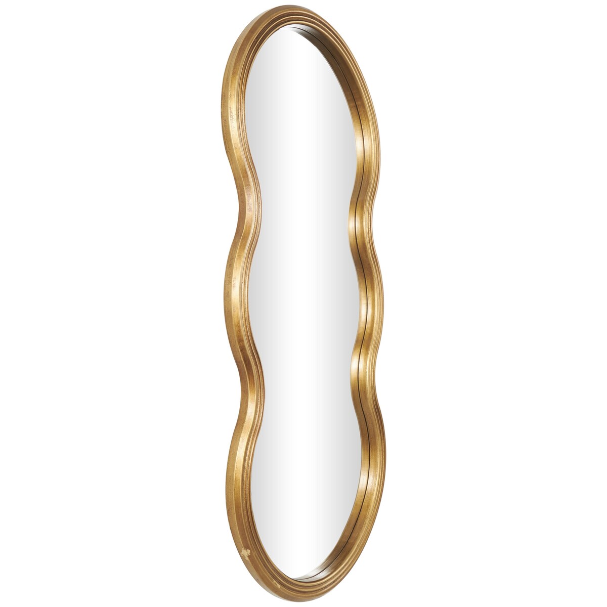 Wooden Wavy Shaped Room Wall Mirror with Ribbed Frame - Gold - Roche River Decor