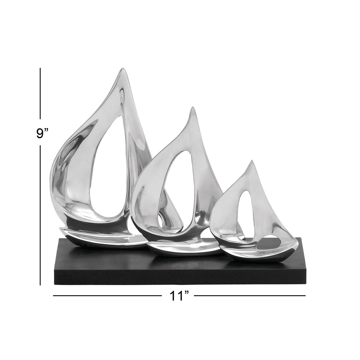 Aluminum Metal Sail Boat Decorative Sculpture with Black Base - Silver - Roche River Decor