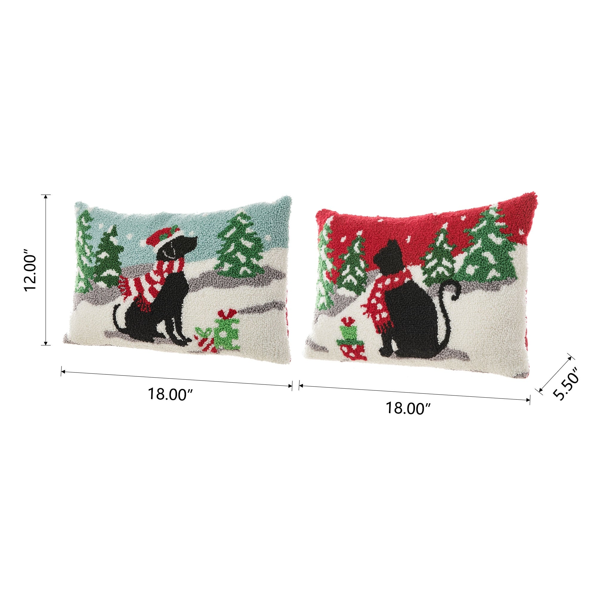 Glitzhome 18L x 12H Hooked Christmas Cat Dog Pillow Cushion for Xmas Sofa Couch Living Room Office Decor