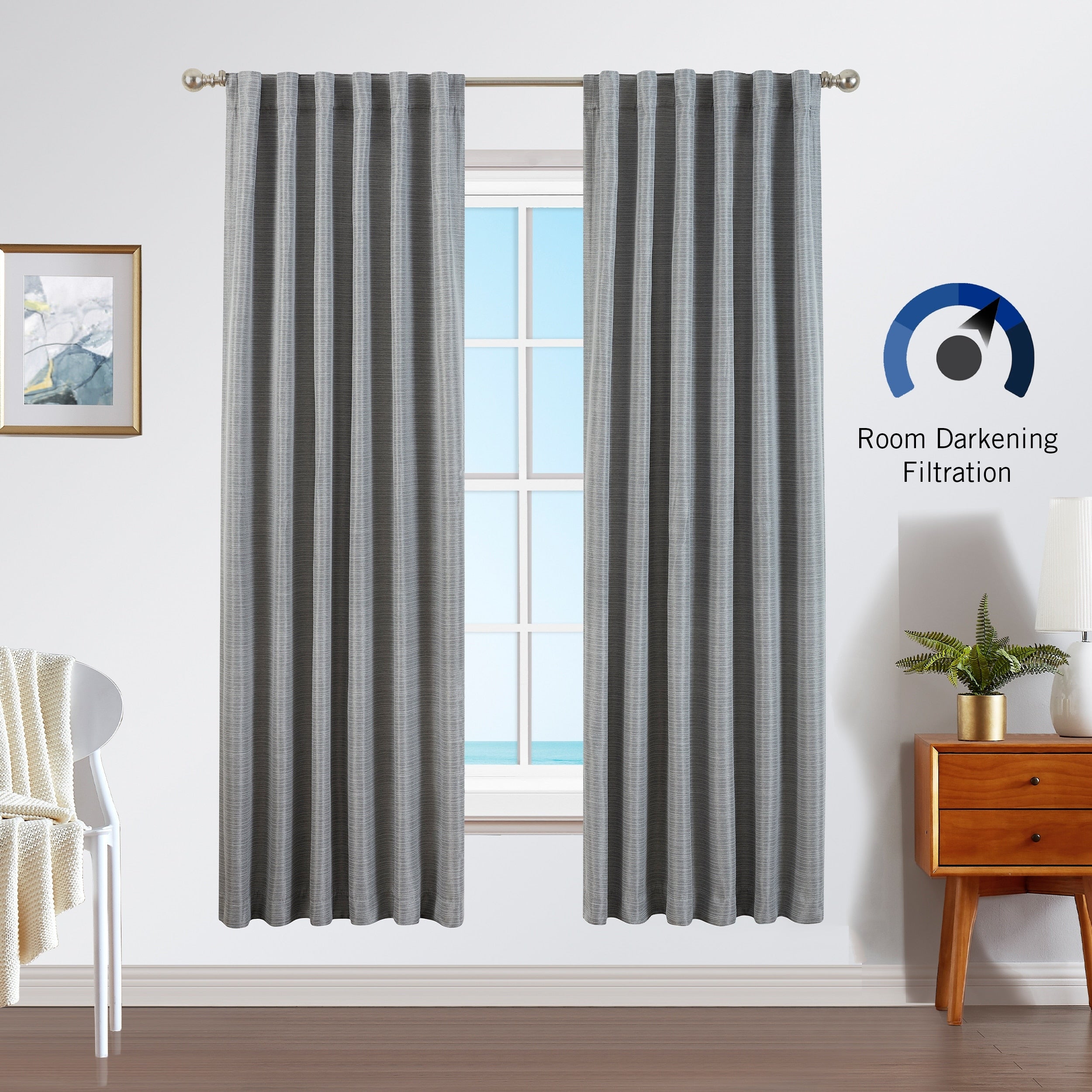 Nautica Robin Thermal Woven Room Darkening Back Tab Window Curtain Panel Pair