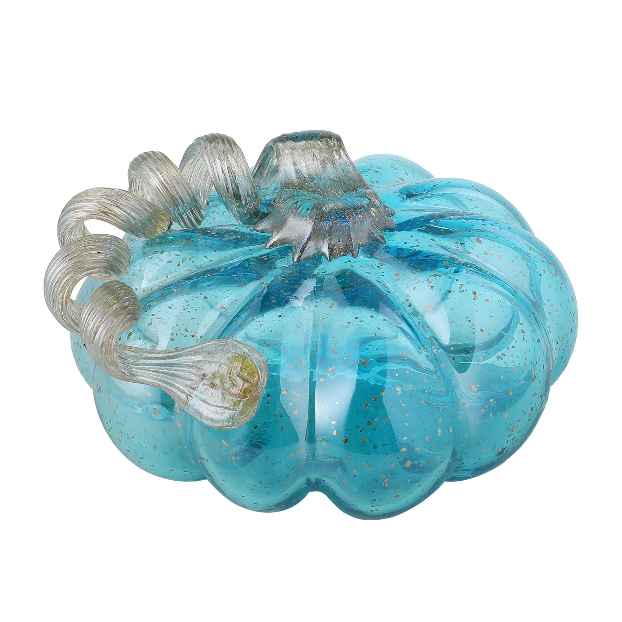 Glitzhome Hand Blown Blue Glass Pumpkin Thanksgiving Table Decor Christmas Gifts