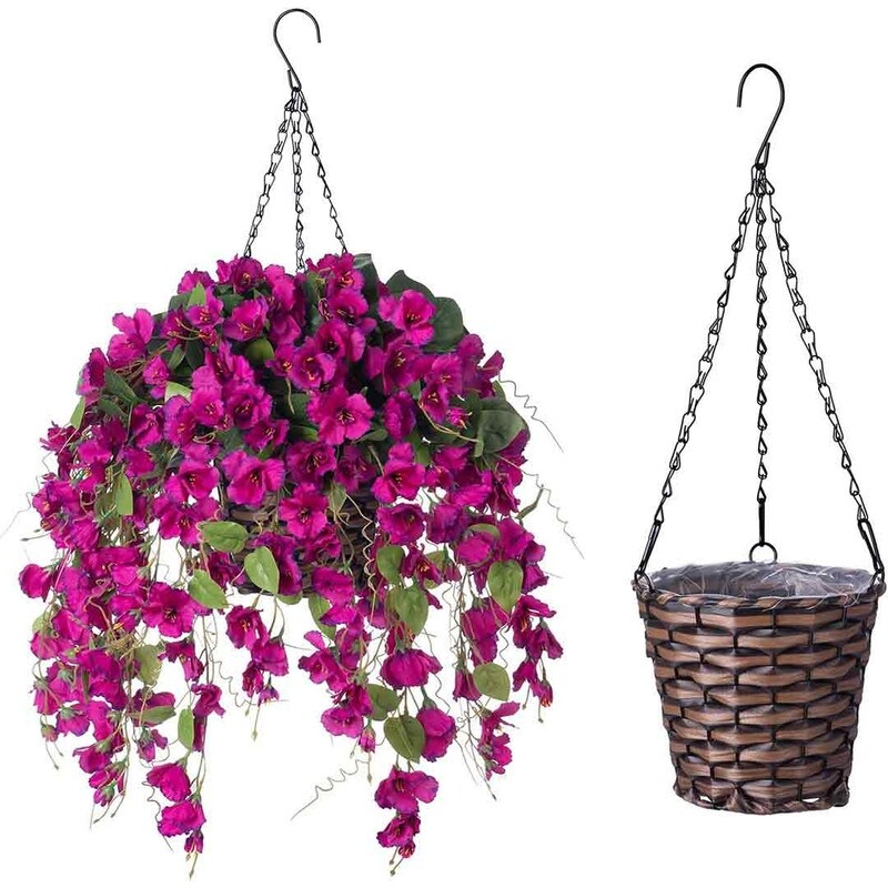 Artificial Faux Hanging Flowers Plants Baskets for Spring Outdoor Outside Decoration, Fake White Silk Long Stems Vines Hibiscus