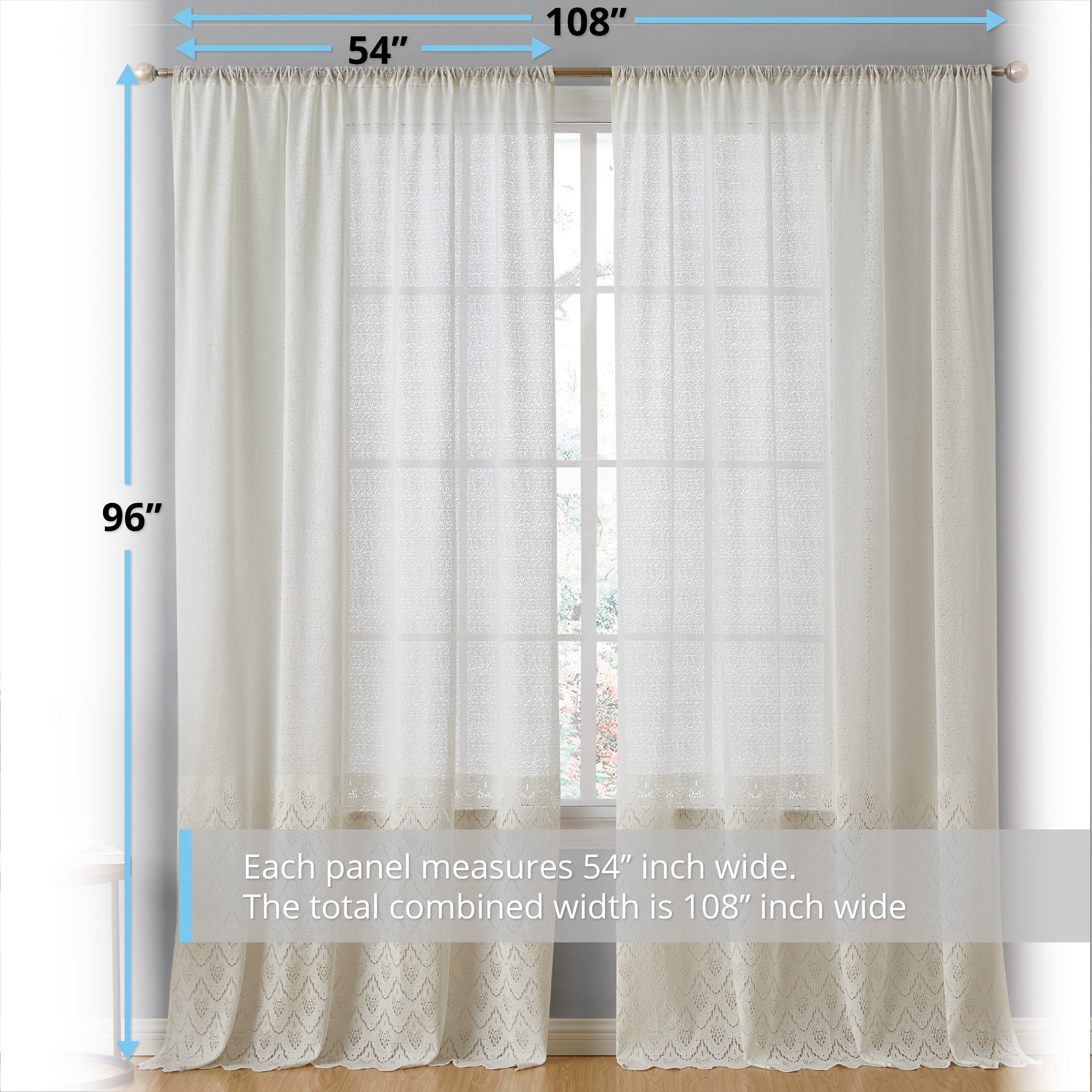 HLC.me Monaco Premium Soft Decorative Ombre Lace Semi Sheer Light Filtering Rod Pocket Window Curtain Panels - Set of 2