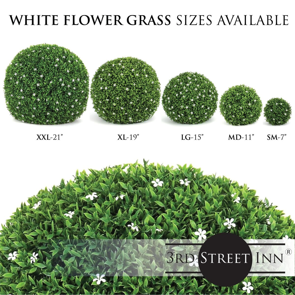 White Flower Grass Topiary Ball