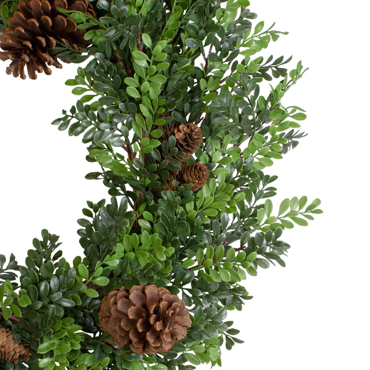 27Artificial Boxwood and Pine Cone Christmas Wreath-Unlit - 27