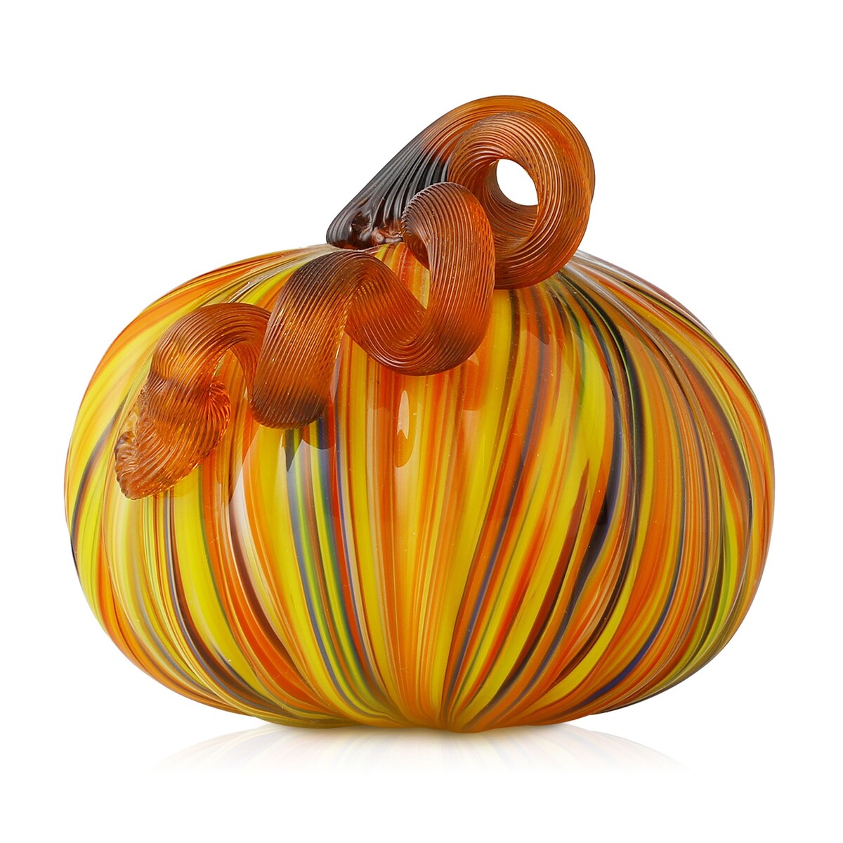 Glitzhome Fall Harvest Multi Striped Handblown Glass Pumpkins for Thanksgiving Decor