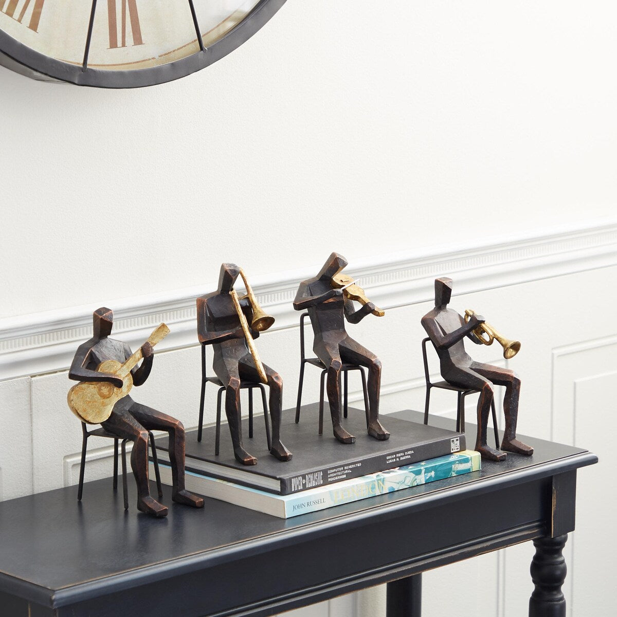 Polystone Musician Decorative Sculpture with Gold Instruments - Set of 4 Brown - Roche River Decor