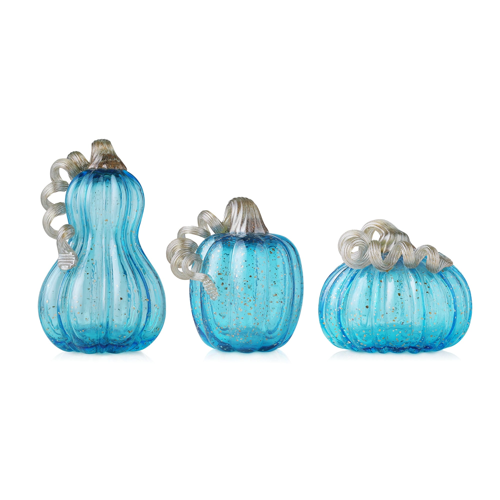 Glitzhome Hand Blown Blue Glass Pumpkin Thanksgiving Table Decor Christmas Gifts