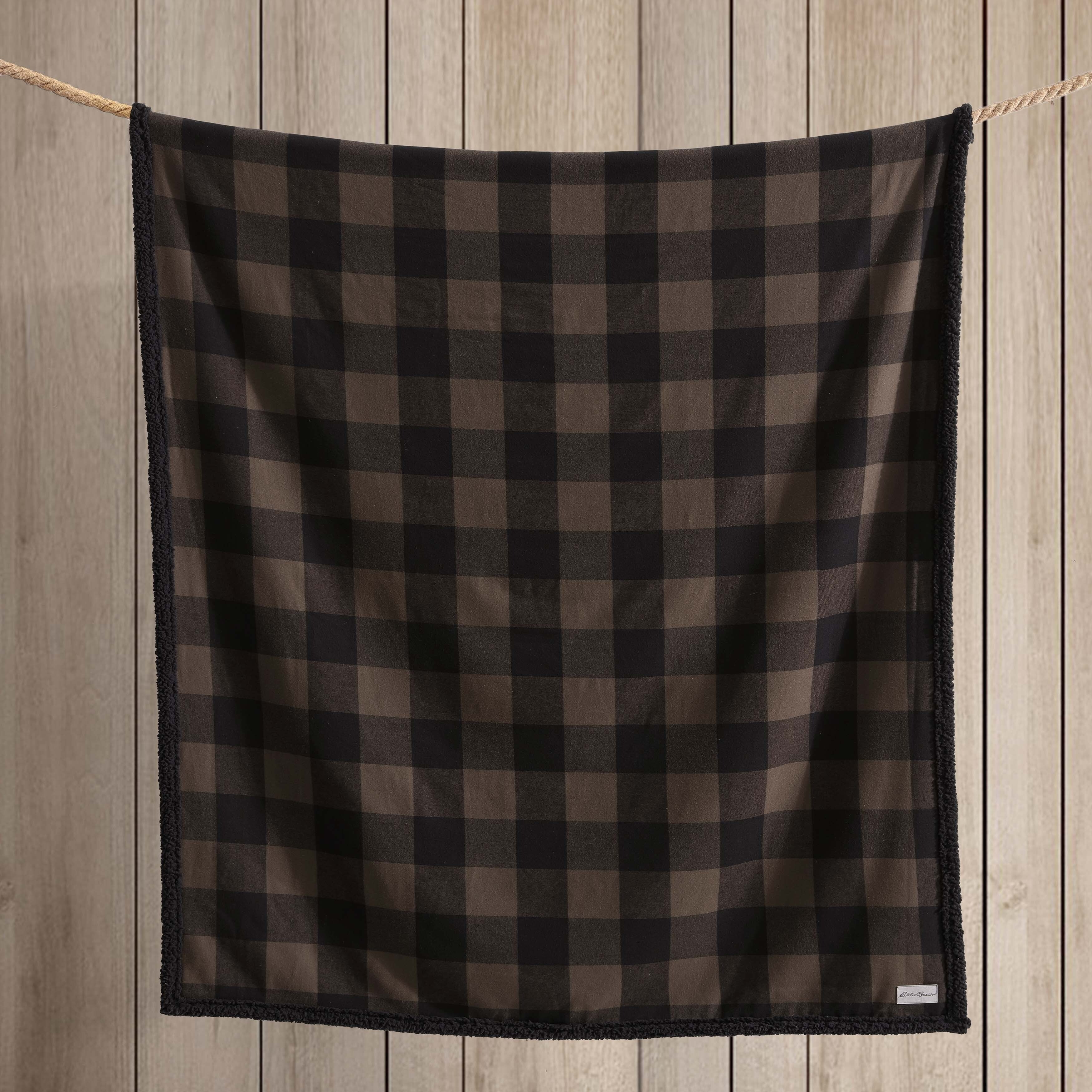 Eddie Bauer Cotton Flannel/Shearling Reverse Throw Blanket