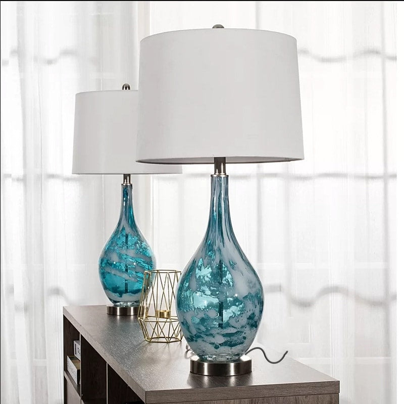 Glass USB Table Lamps (Set of 2 )Modern Bedside Desk Lamp