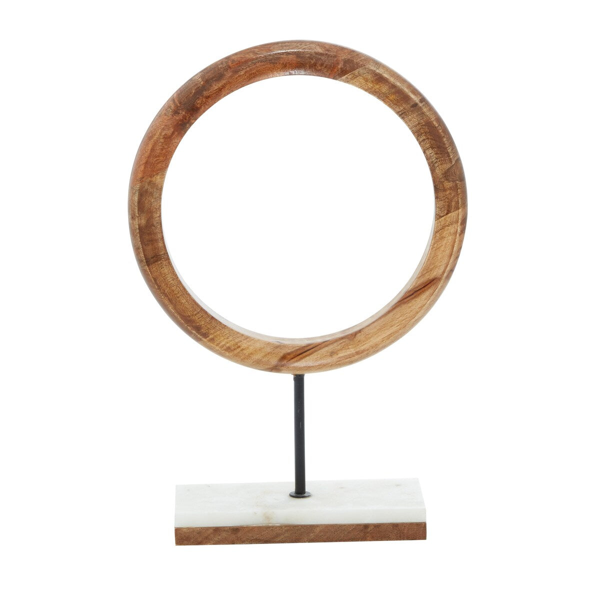 Mango Wood Geometric Circle Decorative Sculpture with Marble Stand - Brown - Roche River Decor