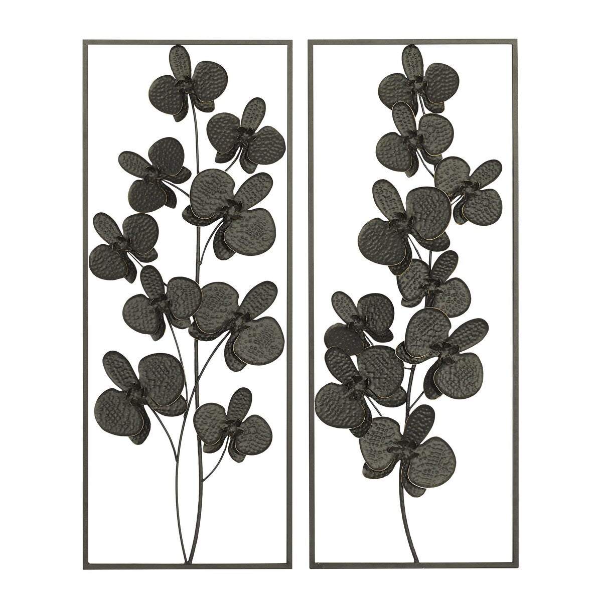 Metal Floral Orchid Home Wall Decor with Black Frame - Set of 2 Black - Roche River Decor