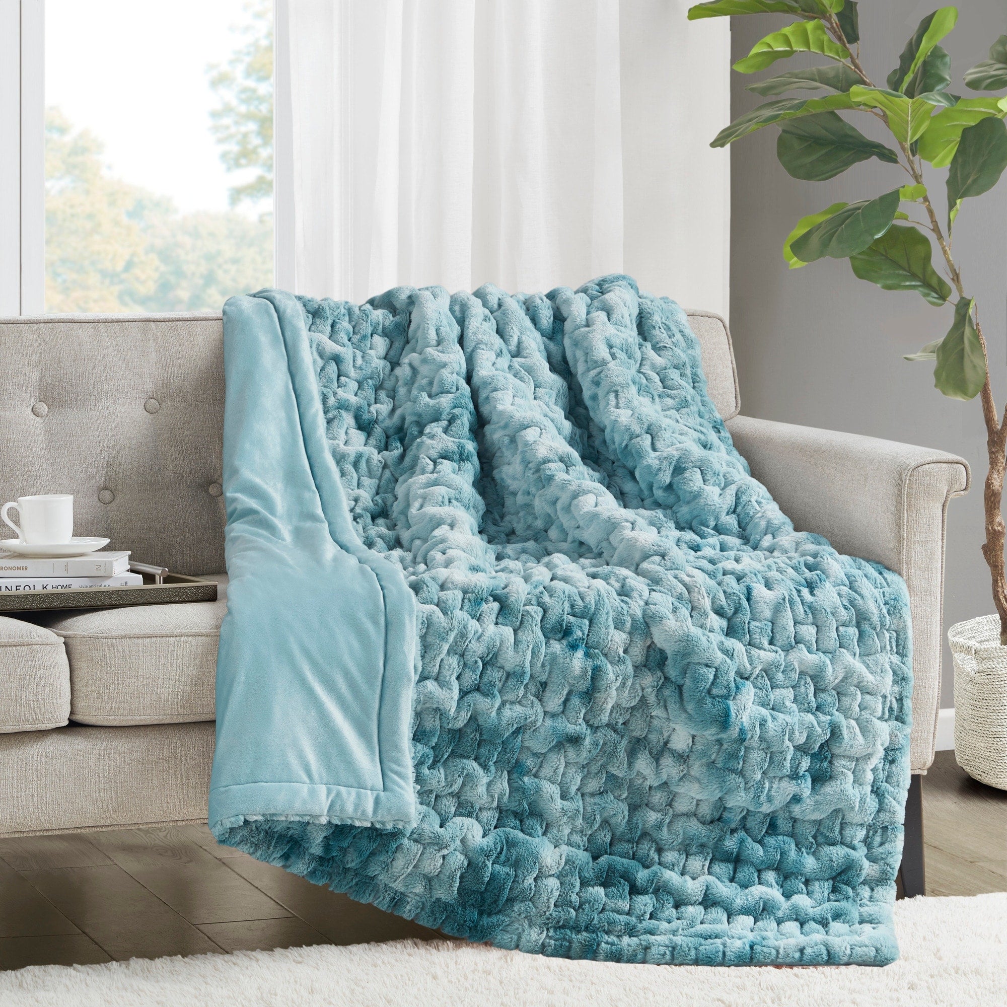 Madison Park Ruched Fur Throw