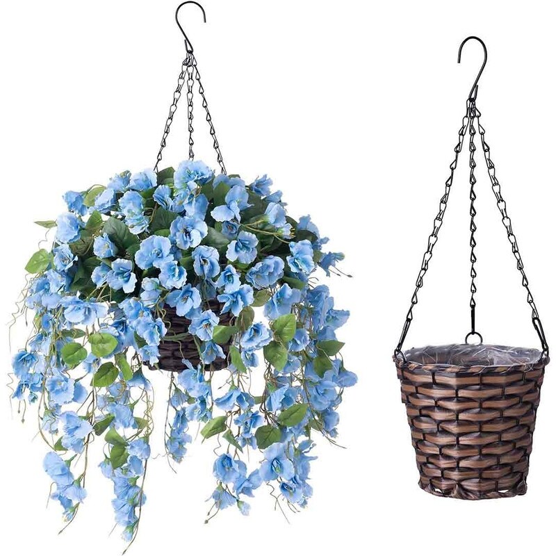 Artificial Faux Hanging Flowers Plants Baskets for Spring Outdoor Outside Decoration, Fake White Silk Long Stems Vines Hibiscus