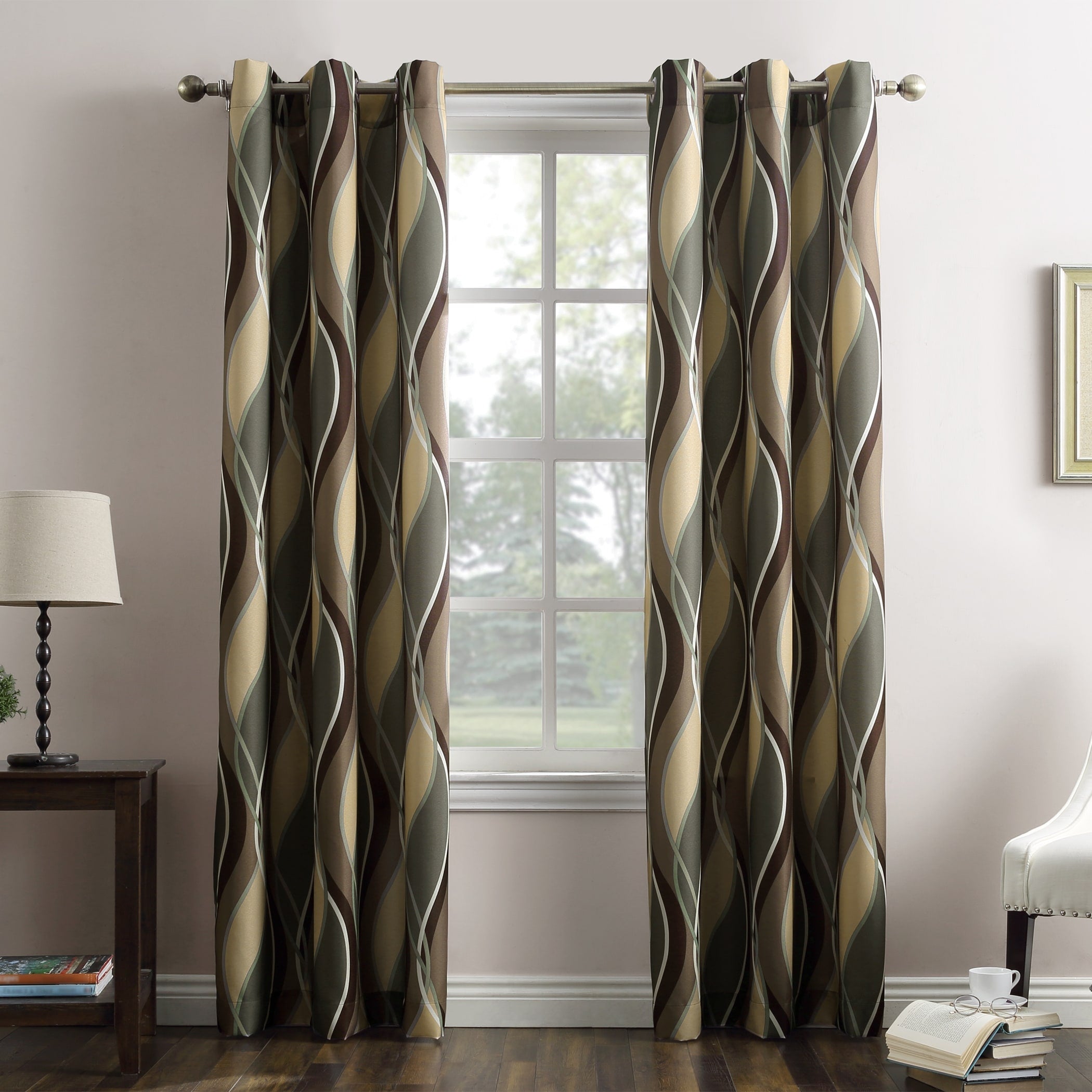 No. 918 Intersect Ogee Print Semi-Sheer Grommet 1-Piece Curtain Panel, Single Panel