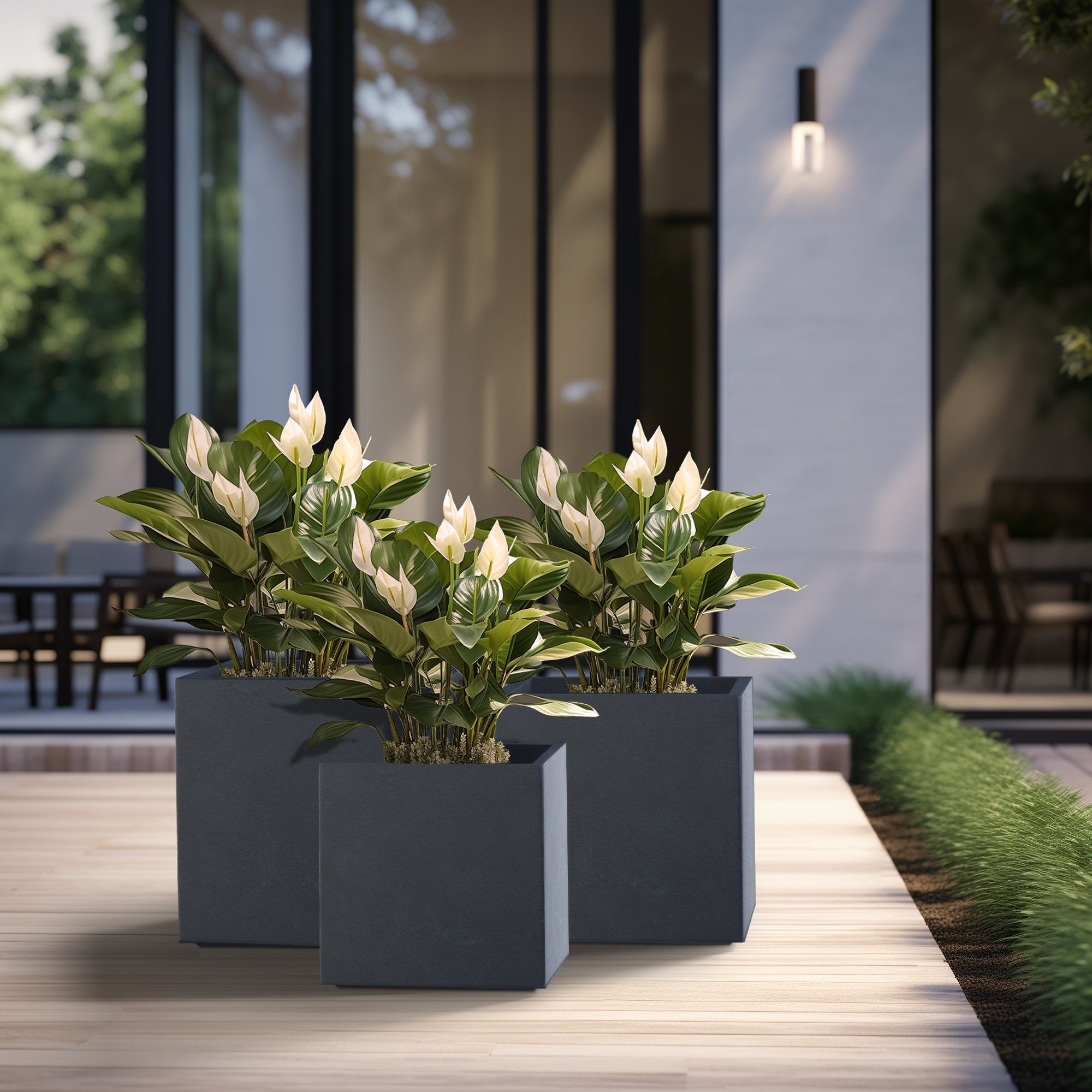 Tall Concrete Square Plant boxes / Large Indoor and Outdoor flower Planters