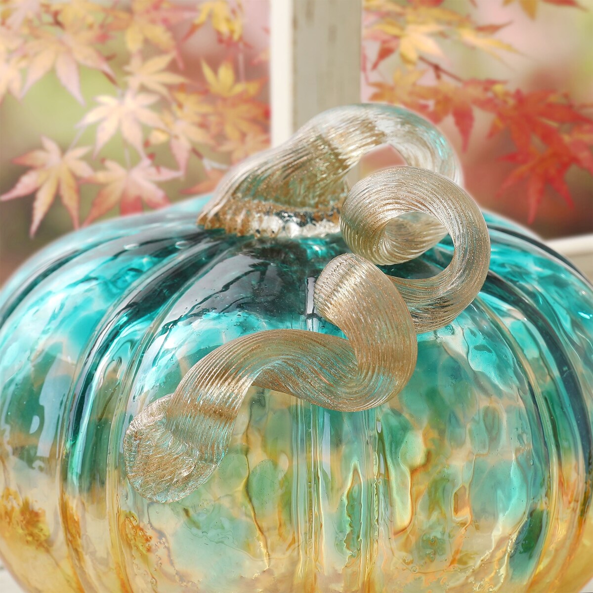 Glitzhome Fall Harvest Hand Blown Glass Pumpkin for Thanksgiving Decor