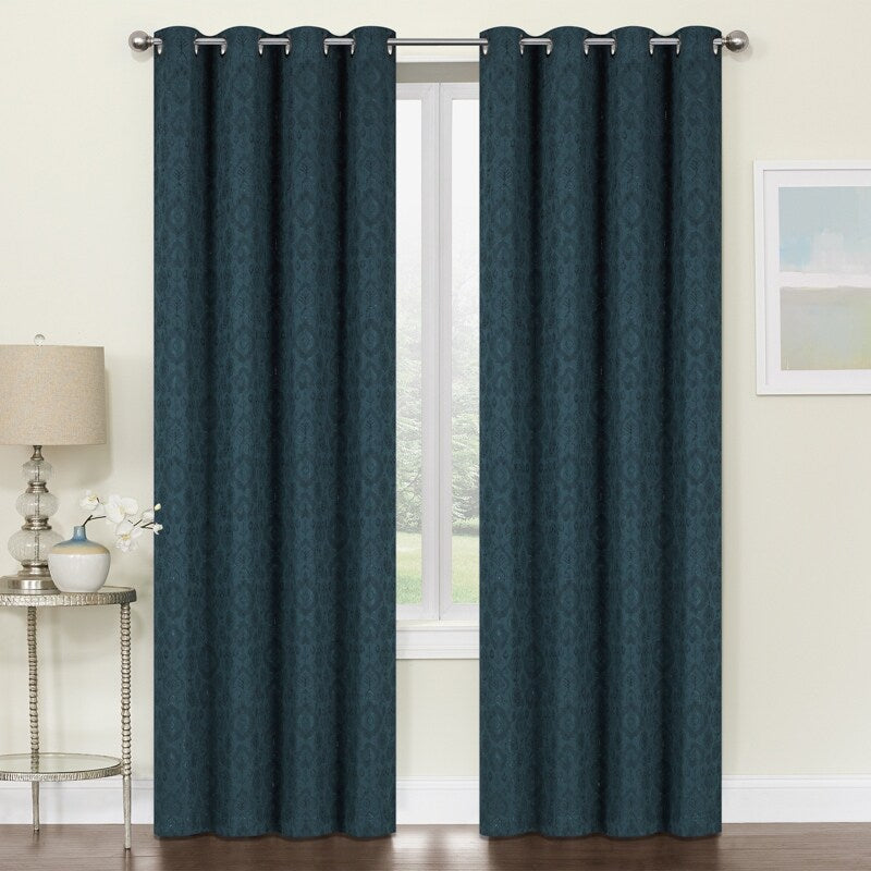 Kate Aurora Regency Collection Raised Jacquard Damask Grommet Top Curtains - 52 in. W x 84 in. - 52 in. W x 84 in.