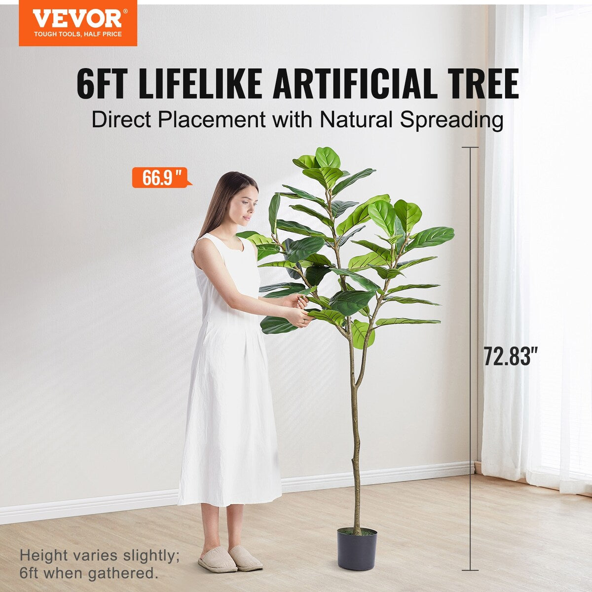 VEVOR Artificial Fiddle Leaf Fig Tree,Lifelike Green Fake Potted Tree for Home Office Warehouse Decor Indoor Outdoor