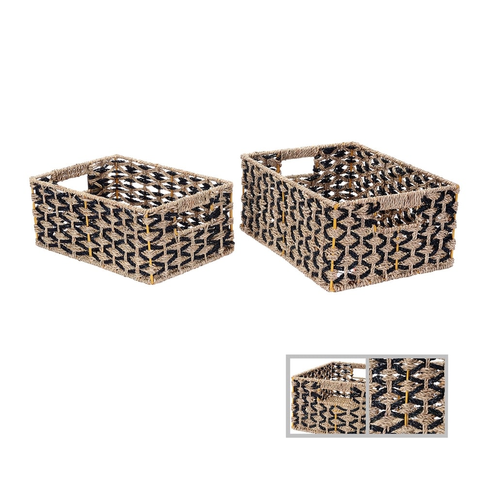 Villacera Rectangle Hand Weaved Wicker Baskets Natural Seagrass Bins Set of 2