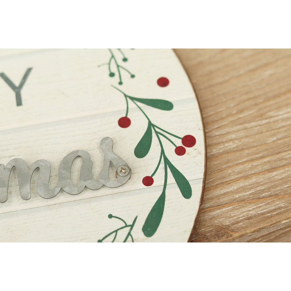 Wood and Metal Round Wall Hanging Sign,Merry Chrsitmas